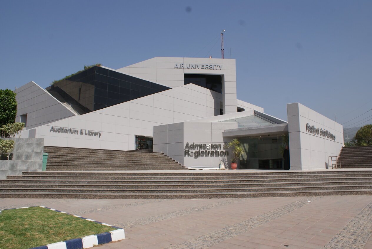 Air University E-9 Islamabad campus academic block and entrance plaza