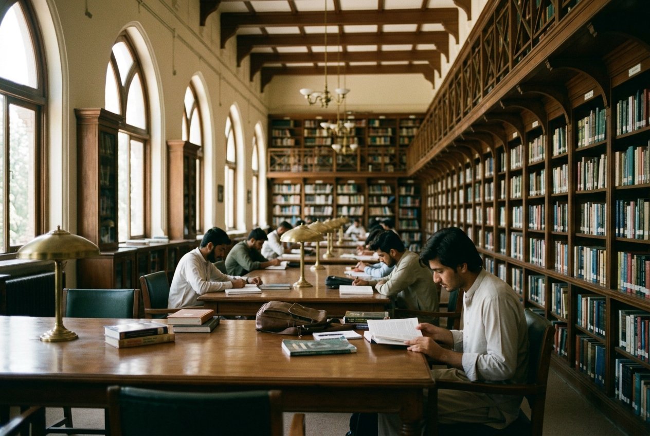 Reading room shelves in a university library